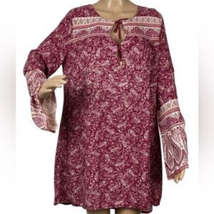 Billabong Long Sleeve Paisley Bell Sleeve Boho Shirt Dress Size Medium